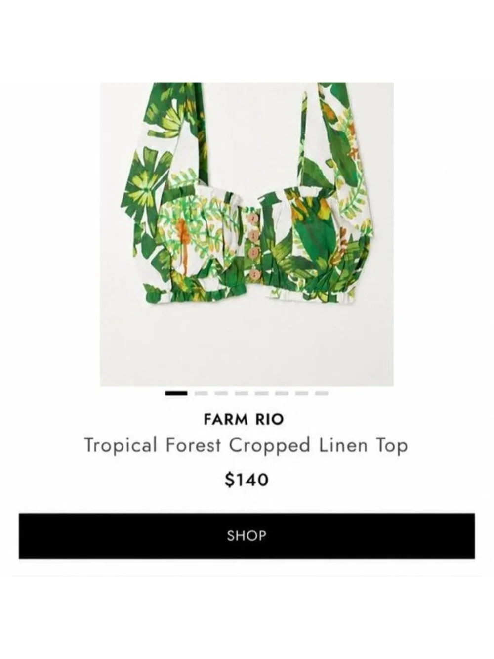 FARM RIO Tropical Forest 100% Linen Crop Top + Wide Pants 2 PC Set Suit